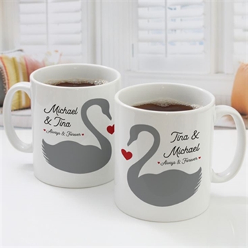 Personalised Pair Of Romantic Swans Mugs