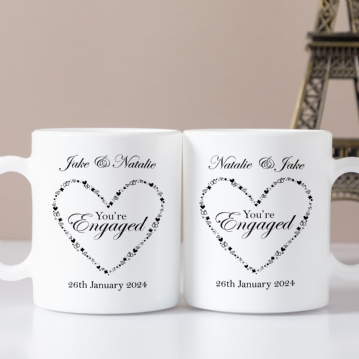 Personalised You're Engaged Heart Design Pair Of Mugs