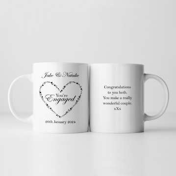 Personalised You're Engaged Heart Design Pair Of Mugs