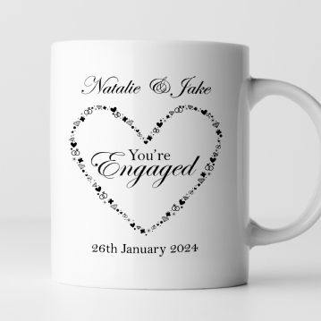 Personalised You're Engaged Heart Design Pair Of Mugs