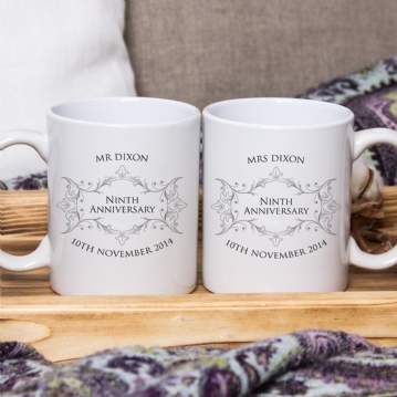 Personalised Pair of Ninth Anniversary Mugs