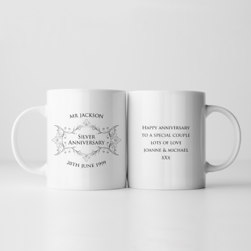 Personalised Pair of Silver Anniversary Mugs