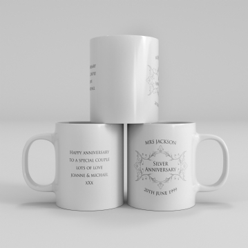 Personalised Pair of Silver Anniversary Mugs