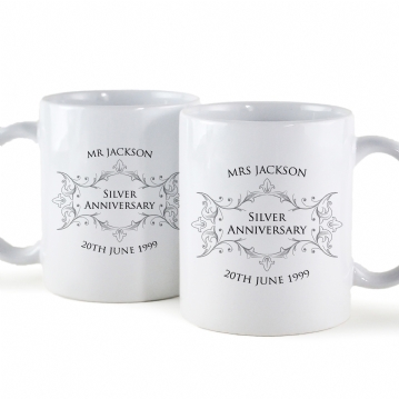 Personalised Pair of Silver Anniversary Mugs