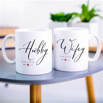 Personalised Hubby & Wifey Pair Of Mugs