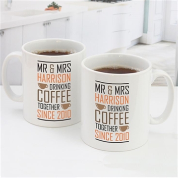 Personalised Pair Of Drinking Coffee Together Since Mugs