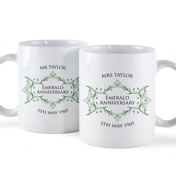 Pair of Personalised Emerald Anniversary Mugs