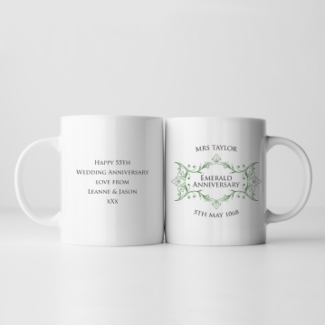 Personalised Pair of  Emerald Anniversary Mugs