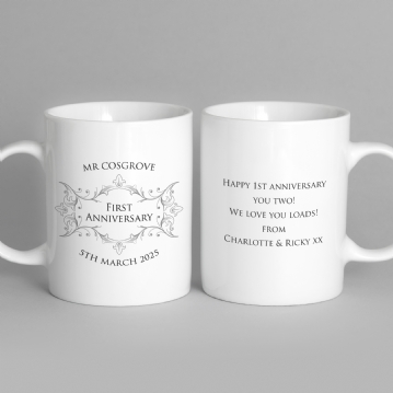 Personalised Pair of First Anniversary Mugs