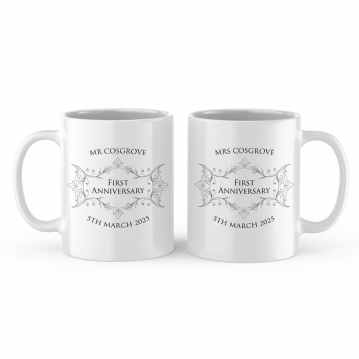 Personalised Pair of First Anniversary Mugs