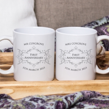 Personalised Pair of First Anniversary Mugs