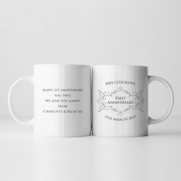 Personalised Pair of First Anniversary Mugs