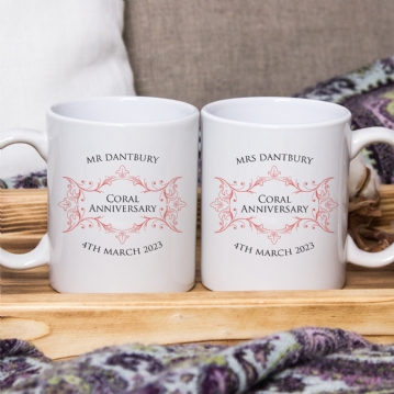 Personalised Pair of Coral Anniversary Mugs