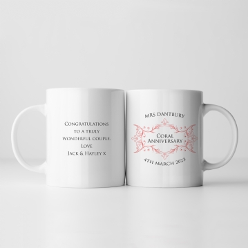 Personalised Pair of Coral Anniversary Mugs