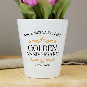 Personalised Golden Wedding Anniversary Plant Pot