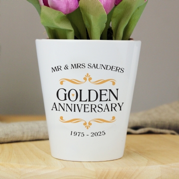 Personalised Golden Wedding Anniversary Plant Pot