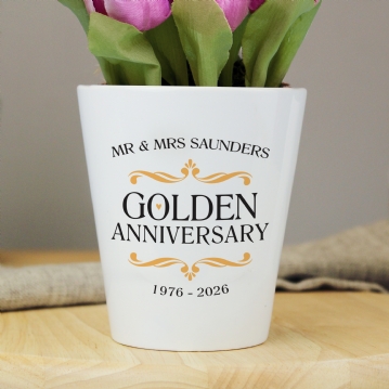 Personalised Golden Wedding Anniversary Plant Pot