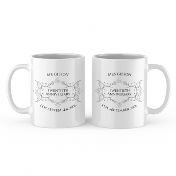 Personalised Pair Of Twentieth Anniversary Mugs