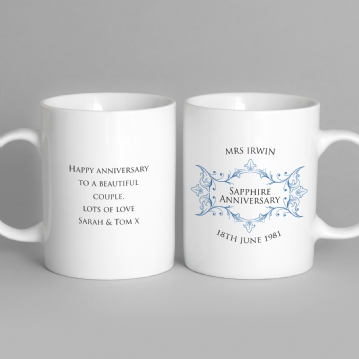 Personalised Pair of Sapphire Anniversary Mugs