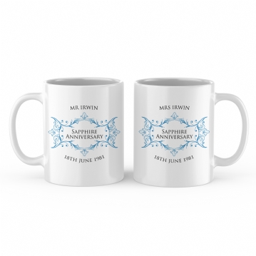 Personalised Pair of Sapphire Anniversary Mugs