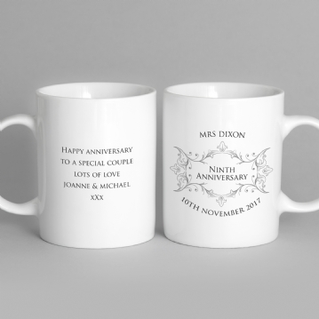 Personalised Pair of Ninth Anniversary Mugs