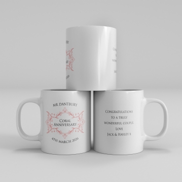 Personalised Pair of Coral Anniversary Mugs
