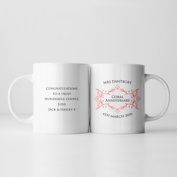 Personalised Pair of Coral Anniversary Mugs