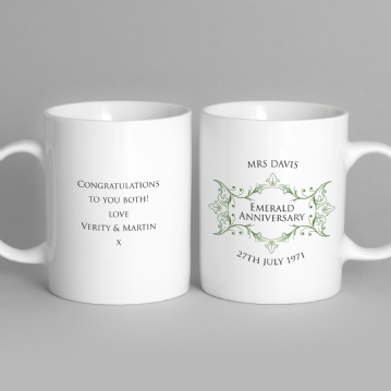 Pair of Personalised Emerald Anniversary Mugs