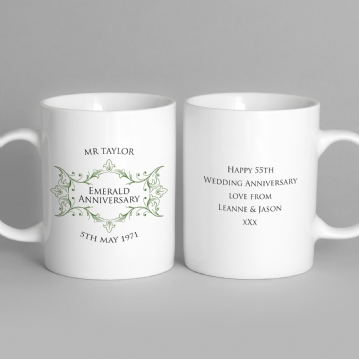 Pair of Personalised Emerald Anniversary Mugs