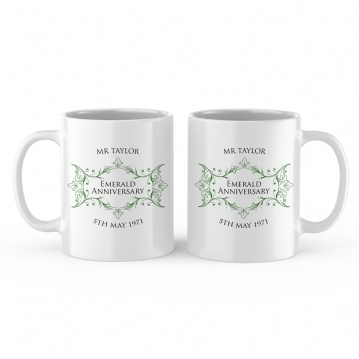 Pair of Personalised Emerald Anniversary Mugs