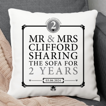 Personalised 2nd Anniv Sharing Sofa Cushion