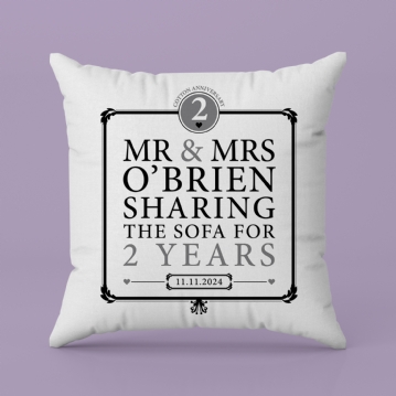 Personalised 2nd Anniv Sharing Sofa Cushion