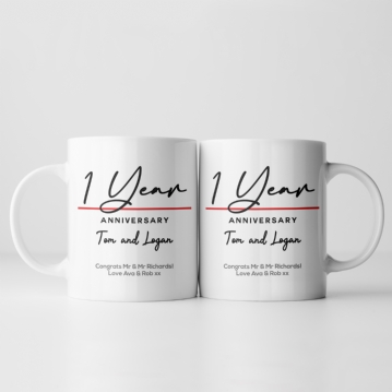Pair of Personalised Classy 1st Anniversary Mugs