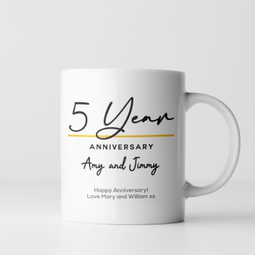 Pair of Personalised Classy 5th Anniversary Mugs