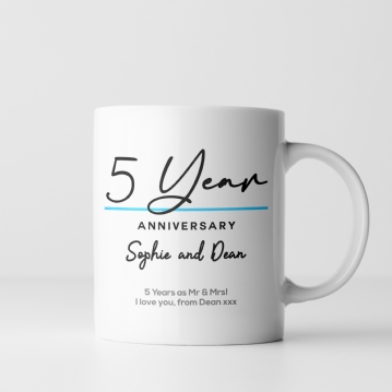 Pair of Personalised Classy 5th Anniversary Mugs