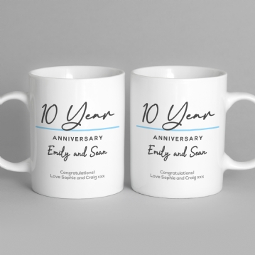 Pair of Personalised Classy 10th Anniversary Mugs
