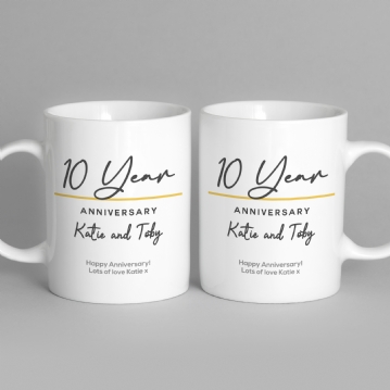 Pair of Personalised Classy 10th Anniversary Mugs
