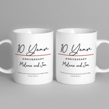 Pair of Personalised Classy 10th Anniversary Mugs