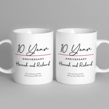 Pair of Personalised Classy 10th Anniversary Mugs