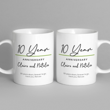 Pair of Personalised Classy 10th Anniversary Mugs