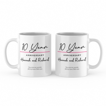 Pair of Personalised Classy 10th Anniversary Mugs