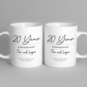 Pair of Personalised Classy 20 Year Anniversary Mugs