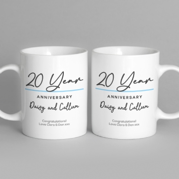 Pair of Personalised Classy 20 Year Anniversary Mugs