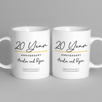 Pair of Personalised Classy 20 Year Anniversary Mugs