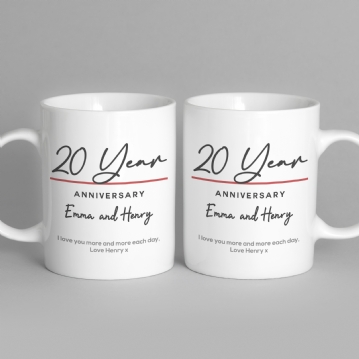 Pair of Personalised Classy 20 Year Anniversary Mugs