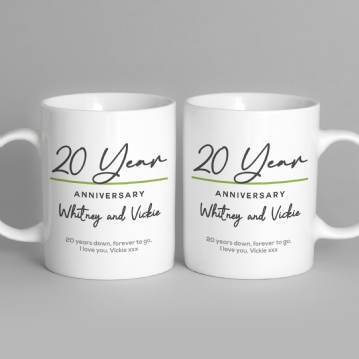 Pair of Personalised Classy 20 Year Anniversary Mugs