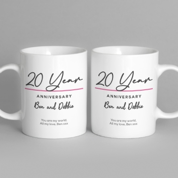 Pair of Personalised Classy 20 Year Anniversary Mugs