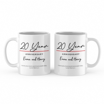 Pair of Personalised Classy 20 Year Anniversary Mugs