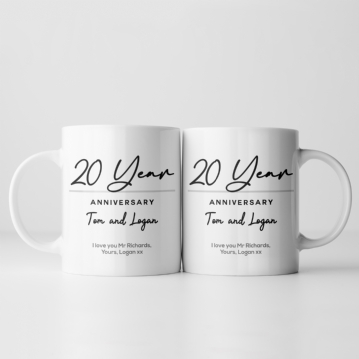 Pair of Personalised Classy 20 Year Anniversary Mugs