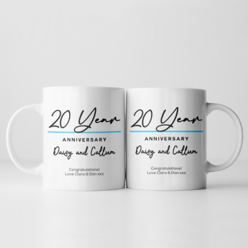 Pair of Personalised Classy 20 Year Anniversary Mugs
